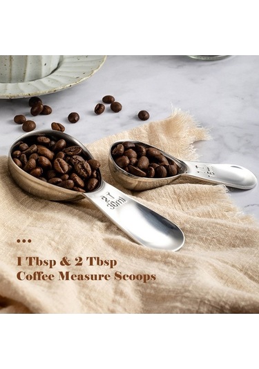 Pazly 2 Adet Paslanmaz Çelik Kahve Ölçü Kaşığı 1-2 Yemek Kaşığı Kısa Saplı Gümüş Renk Gümüş