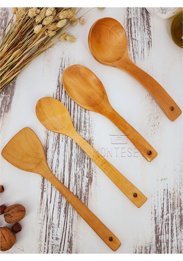 Ahşap Tahta Mutfak Kaşık Seti 4 Parça Kayın, Şimşir Ağacı 4-5