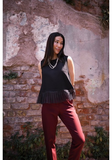 Kadın Inci Düğme Detaylı Peplum Bluz Frn1102 Siyah