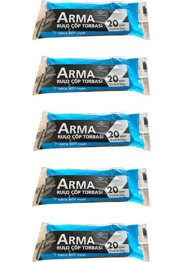 Arma Orta Boy Çöp Torbası Poşeti Siyah 30 L 5 x 20'li 55 x 60 CM