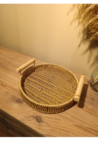 Hasır Rattan Sunum Tepsi Küçük Boy Organizer Yuvarlak Diğer
