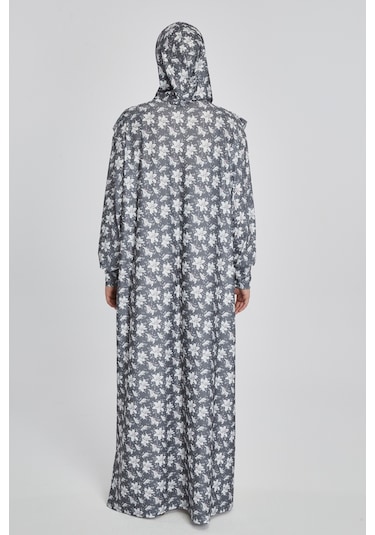 Pratik Tek Parça Manolya Desenli Namaz Elbisesi Füme