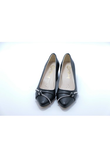 Ayakkabımood Siyah Taşlı 5 Cm Kalın Topuk Topuklu Kadın Ayakkabı Siyah