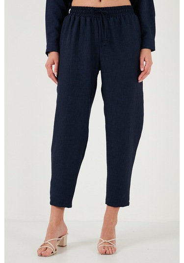 Lela Keten Karışımlı Regular Fit Lastikli Bel Uzun Kollu Alt Üst Bayan Takım 6696622 Lacivert