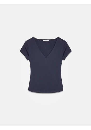 Dilvin 32840 V Yaka Basic T-shirt-lacivert