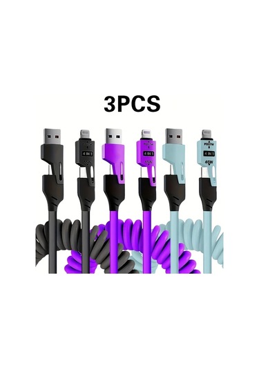 Chuangyinshop 3 Parça Pd 65w 4ü1 Hızlı Şarj Kablosu Black Purple Blue 1.5m Xiaomi Huawei Oppo İphone Uyumlu İpad Uyumlu İçin