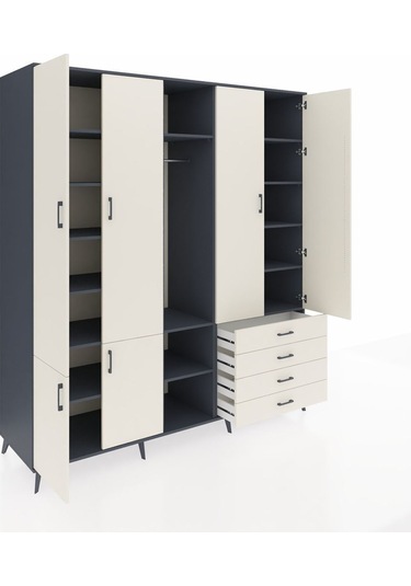 Kronos Dolap 14 Raflı 4 Çekmeceli Tek Askılı 220x59x243 Antrasit-aytaşı/aytaşı Aytası/aytası