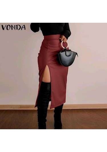 Vonda Kadın Modası Düz Renk Yırtmaçlı Düz Etekler Turuncu Vonda Kadın Modası Düz Renk Yırtmaçlı Düz Etekler Turuncu