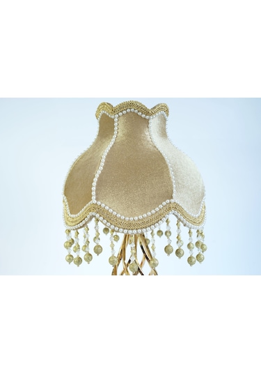 Abajur Gold Kadife Klasik Model Burgulu Ayak Altın