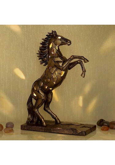 Veronese Bronz Renk Işık Efektli Şahlanmış At Figürü 29cm