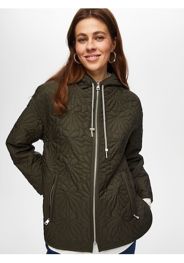 Yanı Yırtmaçlı Rahat Form Kapişonlu Kapitone Mont 004 Us25kmt00454 Haki