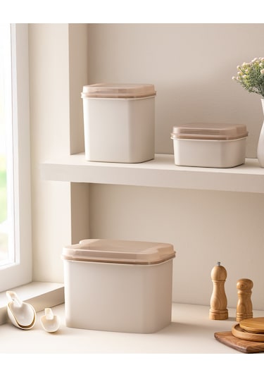 Madame Coco Lucca 3'lü Saklama Kabı Seti - Bej 8684427124994 Ekru