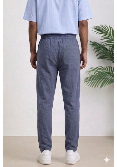 Tarz Cool Erkek Yazlık Keten Karışımı Relaxed Pantolon Antrasit