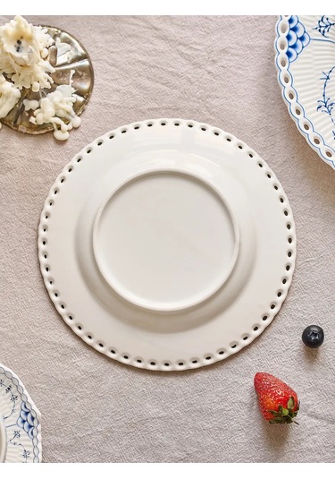 Roomi 20 Cm Düz Seramik Tabak, Vintage Desenli 458582068 Beyaz