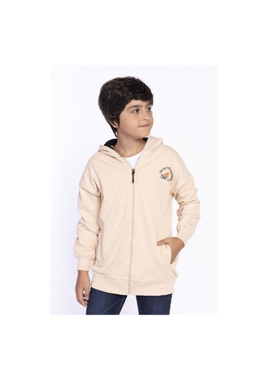 Toontoy Erkek Çocuk Baskılı Kapşonlu Hırka Bej
