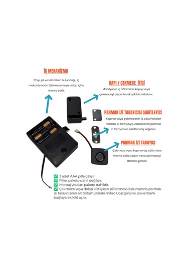 Upway Parmak İzi İle Açılan Akıllı Mobilya Çekmece & Dolap Kilidi Siyah