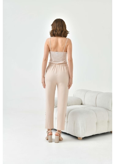 Ftz Women Kadın Dar Paça Düğmeli Pantolon Beige 30779-Beige Bej