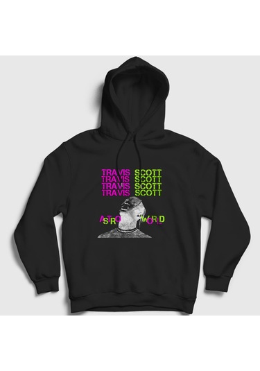 Presmono Unisex Sky Astroworld Travis Scott Kapüşonlu Sweatshirt Siyah