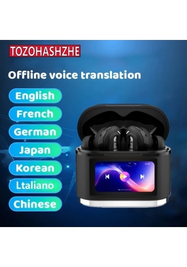 Tongxida Tozohashzhe Siyah Akıllı Çeviri Kulaklık 144 Dil Lcd Ekran Uzun Pil Ömrü Usb C Şarj