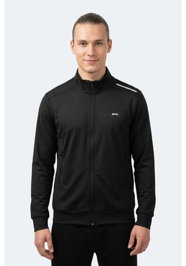 Slazenger Revolver Erkek Fermuarlı Dik Yaka Cepli Siyah Sweatshırt