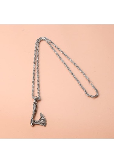 Viking İşlemeli Savaşçı Baltası Erkek Kolye Çelik İskandinav Takı