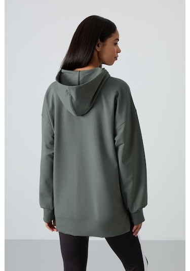 Tommy Life Çağla Balon Kol Yazı Nakışlı Kadın Oversize Tunik Sweatshirt - 97163 Çağla