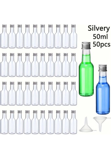 Willowhaven 50 Adet Mini Plastik Likör Şişesi 1.7oz Gümüş Kapaklı Mutfak Bar Kokteyl