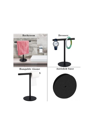 Tenfowee Sus304 Paslanmaz Çelik Mat Siyah 4 Kanca T Tipi Havluluk - Dairesiz Kurulum, Anti-skayma Tabanlı, Banyo/mutfak Multifonksiyonel Havlu Ve Küçük Eşya Tutucu Siyah