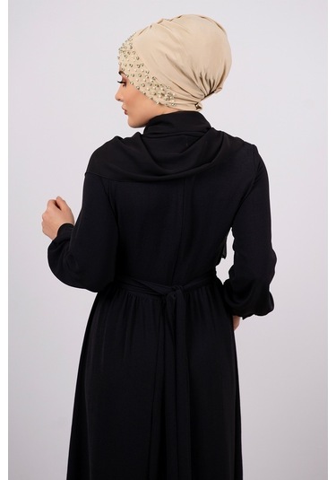 Bej Pratik Hazır Geçmeli Tesettür Bone Sandy Kumaş Taşlı 1456_12 Bej