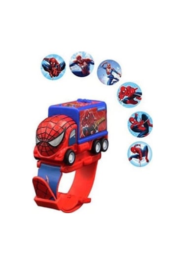 Kumik Spiderman Arabalı Ve Projeksiyonlu Saat 6 Farklı Karakteri Duvara Yansıtır