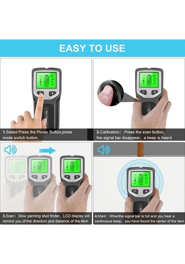 Honeybeeshop Hw430 Siyah 5 İn 1 Profesyonel Çivi Bulucu Duvar Tarayıcı El Tipi Dijital Dedektör Canlı Teller Kablo Pvc Metal Su Borusu