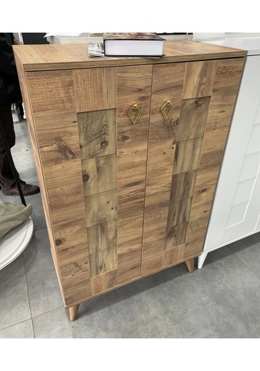 Ahşap Ayakkabılık Panjur Kapak Meşe 4 Raflı Demonte