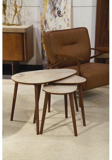 Paris 3'lü Zigon Sehpa &100 Mdf Buz Gri Mermer Desen