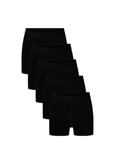 Erkek Siyah Düz Likralı Boxer Şort 5 Li Paket 5'li Siyah