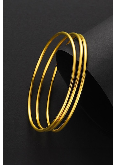 Chavin 3 Adet Gold Çelik Ajda Bilezik Halka Bayan Bileklik Ev10sr Gold