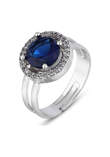 Forentina Gümüş Kaplama Lacivert Taşlı Kolye Küpe Yüzük-özel Beyaz Kutuda Hediye Set Ps3681 Gri