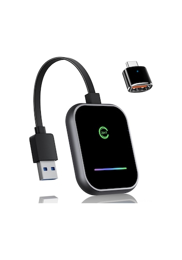 Honmex Kablosuz Carplay Ve Android Auto Dönüştürücü - 2'li 1 Kablosuz Bağlantı, Navigasyon, Müzik, Ses Asistanı Desteği Gri Kenar