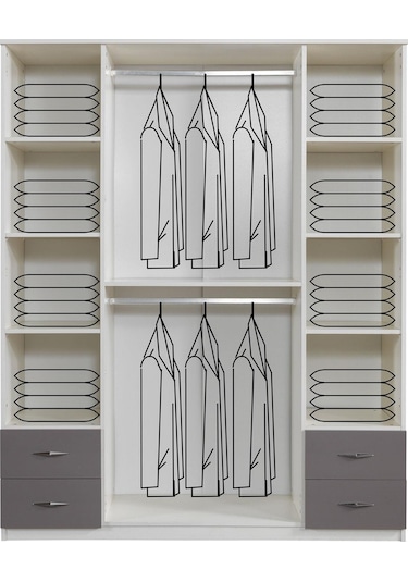 Bella 4 Kapılı Gardırop Aynalı Çekmeceli 170x55x210