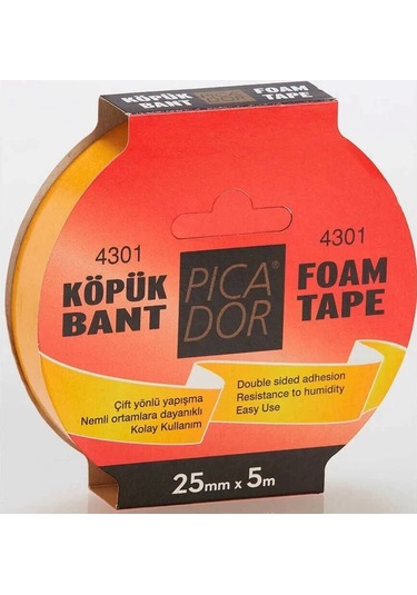 Picador Çift Taraflı Köpük Bant 25mmx5m Askılı Ko003