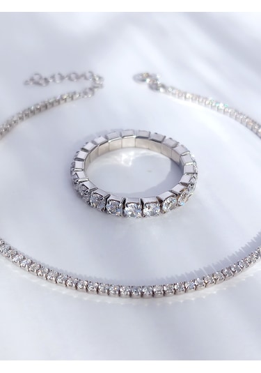 Gümüş Su Yolu Love Tasarım Bileklik Ayarlı Yüzük Kadın Set