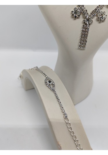 Zirkon Takı Seti 3lü Kolye Küpe Bileklik Silver