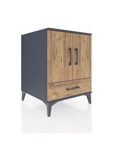 Kronos Komodin 2 Raflı Tek Çekmeceli 2 Kapaklı 60x59x80 Antra... Antrasit