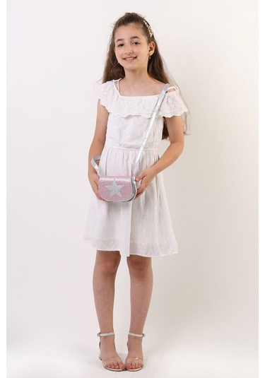 Kız Çocuk Sim Kapaklı Yıldız Detaylı Mıknatıs Kapamalı Omuz Çanta Pembe