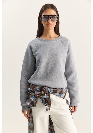 Shade Kadın Reglan Kol Oversize Sweatshirt 60283859 - Gri Melanj