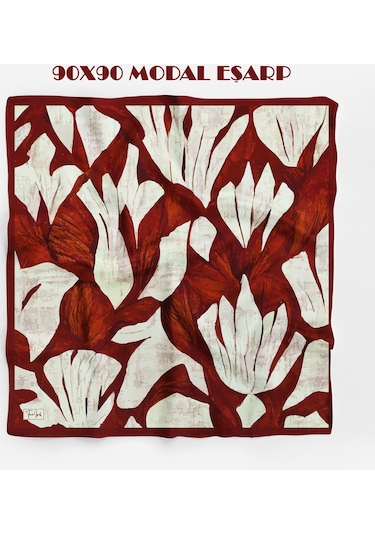 Mira Desen 94x94cm Viskon Modal Eşarp Bordo
