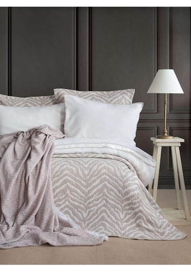 Apricitas Home Timeless Prime Set Londa Bej Çift Kişilik Battaniyeli Ve Yatak Örtülü %100 Pamuk N.takm