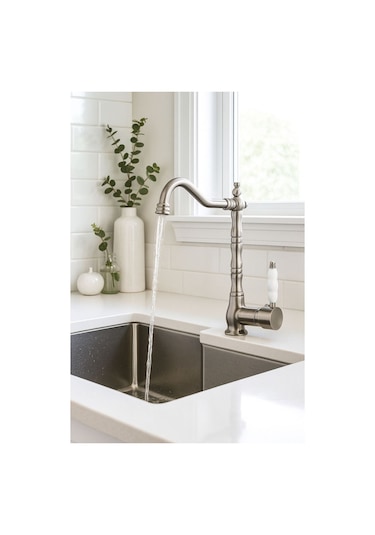 Rudi Armatür İnox Pirinç Malzeme -seramik Kol - Döner Gövdeli Rustik Mutfak Bataryası Gri