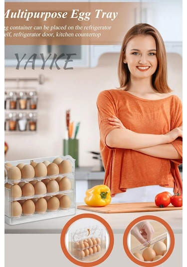 Yayke Yumurtalık 3 Katlı 30'lu Yumurta Rafı Saklama Kabı Yumurta