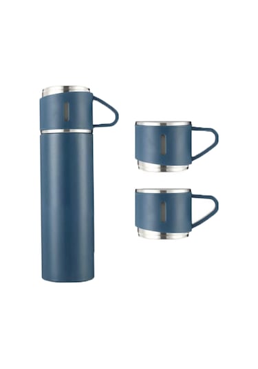3 Bardak 500 ml Sıcak Soğuk Tutan Termos Mavi - AL3678