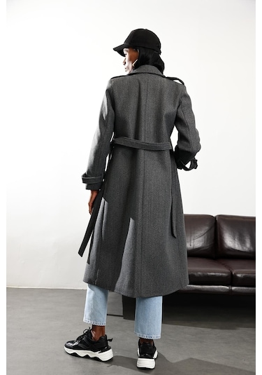 Antrasit Kruvaze Kaşe Palto D99618 Antrasit
